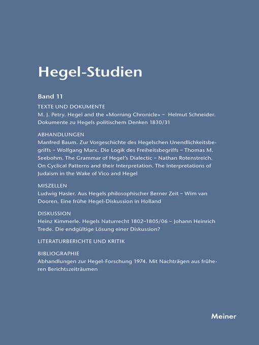 Title details for Hegel-Studien Band 11 by Friedhelm Nicolin - Wait list